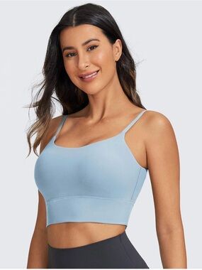 CRZ YOGA Adjustable Longline Padded Sports Bra with Vback~The Breeze Blue